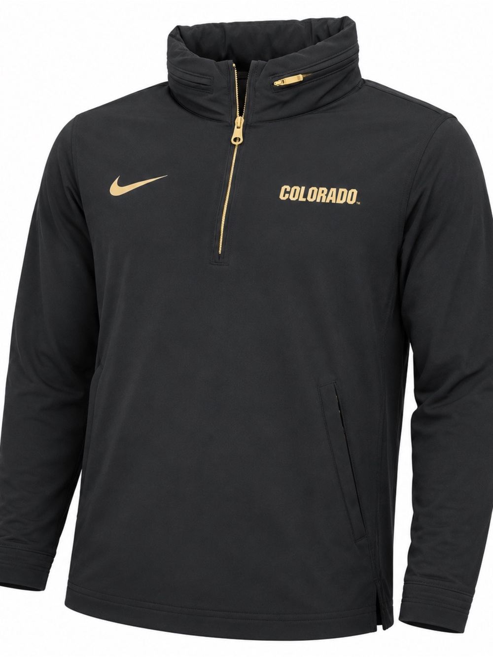 Nike Univ Of Colorado 1/4 Zip Hooded Pullover Black Gold NCAA Team Jacket Medium